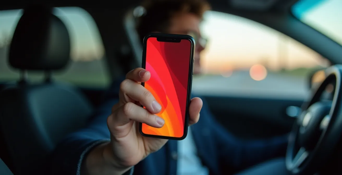 Mano sosteniendo teléfono con pantalla de colores sin texto